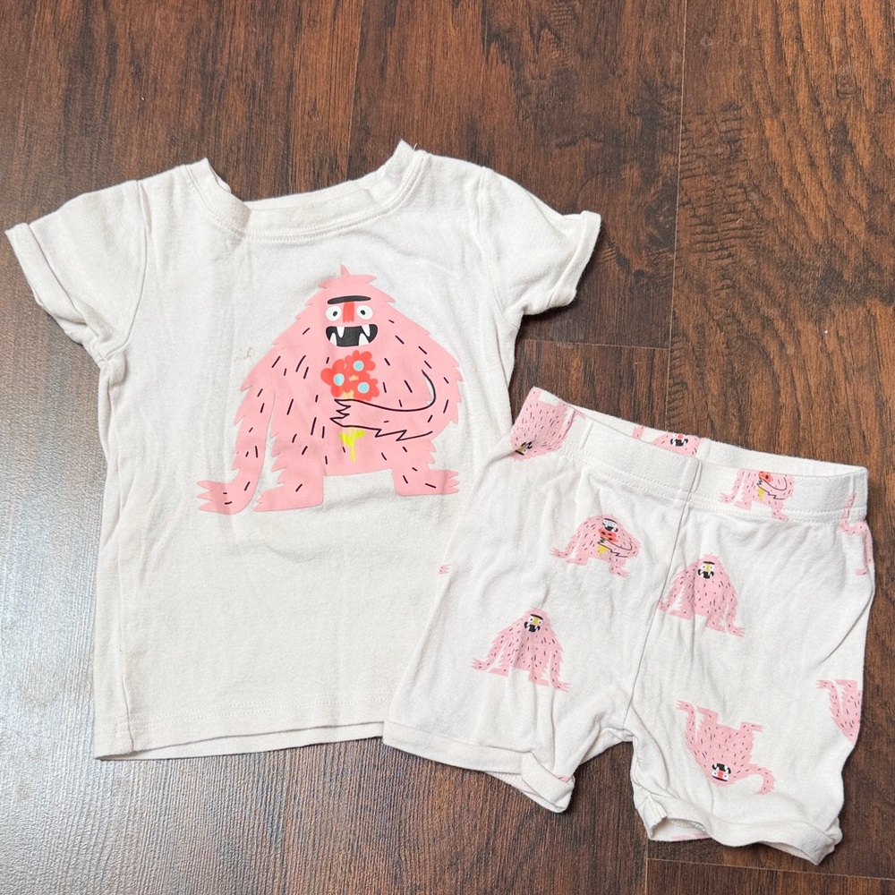 Old Navy White and Pink Monster Pajama Set